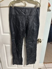 Express Black Leather Pants Sz Med 5/6 w/side Zipper Bootcut 32x31 Double Knee