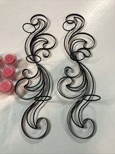 2 Wisping Curling Black Iron Candle Holder Wall Sconce Set Decor. Candles Incl