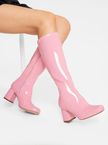 Gogo Damenstiefel eckige Zehenpartie klobiger Blockabsatz weite Wade kniehohe Stiefel - Bild 13 von 23