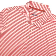 Adidas Polo Shirt Mens 2XL Pink Stripe Golf Performance Stretch Short Sleeve