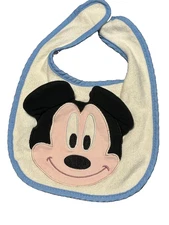 Mickey Mouse Disney Baby Fabric Bib Embroidered Infant Boy Blue trim Christmas