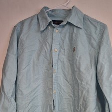 Ralph Lauren Classic Fit Boys Solid Blue Cotton Button-Down Shirt L Long Sleeve