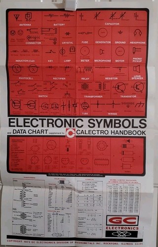 1973 Calectro Electronic Symbols Wall Chart Poster 22x34