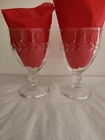 2 Vtg EUC Anchor Hocking Etched Laurel Leaf Footed Tumblers - 8 oz - 5 3/8" H