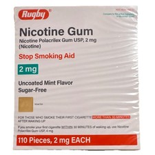 Rugby Nicotine Gum 2 mg Uncoated Mint Sugar-Free 110 Pieces Stop Smoking Aid