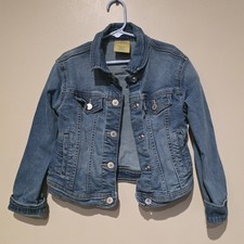 Thereabouts Girls Denim Jean Jacket Small 7/8 Blue Button Closure Pockets Casual