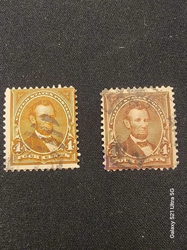 Lot of 2 Vintage US Stamps 4c Abraham Lincoln Used 1890 & 1902 Issues