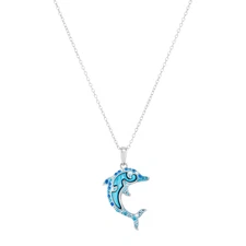 Finecraft Dolphin Necklace with MOP and Crystals in Sterling Silver, 18"
