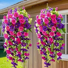 2PCS Artificial Morning Glory Vines UV Resistant Hanging Flowers Outdoor Decor