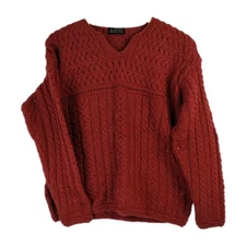 Blarney Woollen Mills Burnt Orange Cable Knit Irish Pullover Sweater Medium