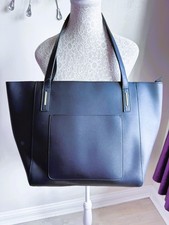 Primark Large Black Faux Leather Tote Bag Minimal Shopper - VGC