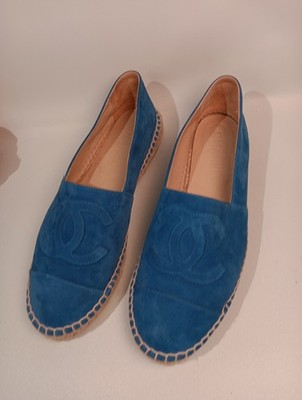 CHANEL Women's Blue Suede Flat Espadrilles Size 40 New  Z G29762