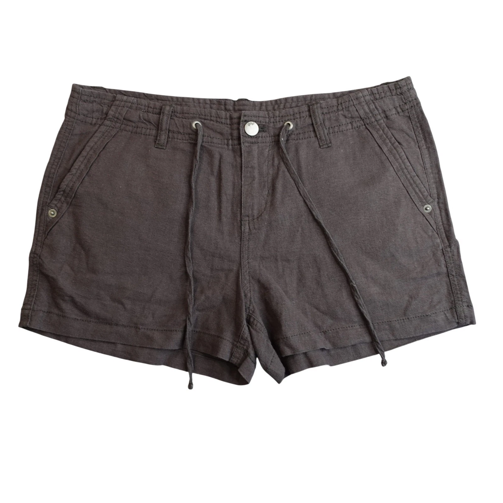 Gap Linen Shorts Womens 6 Clean Coal Utility Pockets Travel Indie Boho Earthy