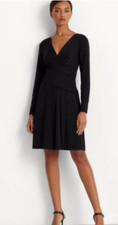 Lauren Ralph Lauren Black Size 4 Faux Wrap Ruched Sheath Dress Long Sleeve NEW