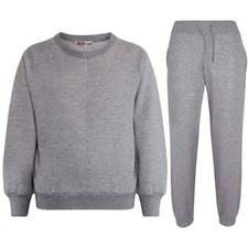 Kids Grey Tracksuit Sweatshirt Set Jumper and Bottoms PE School Girls Boys 2-13