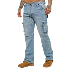 Enzo Mens Cargo Combat Jeans Denim Trousers Casual Work Pants All UK Waist Sizes