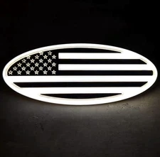 lighted Oval American flag grille emblem. Chrome(9”) 
