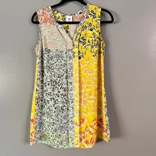 CABI 5547 FLORAL GOLDEN GLOW SPLIT BLOUSE SLEEVELESS TUNIC TOP XS