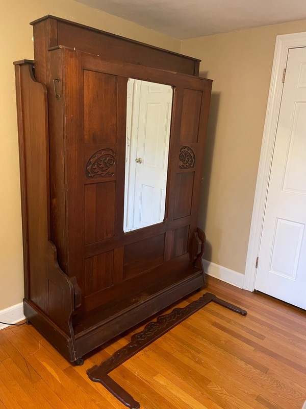 Carved Wood Antique Murphy Bed w/ Mirror, Freestanding Bedroom