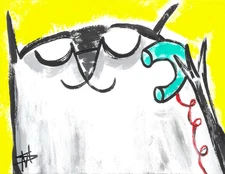 Print Cat Painting Abstract Face Original Miniature Art Card By Samantha McLean