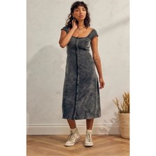 Urban Outfitters Reed Acid Wash Corduroy Button-Through S Midi Dress 90's Boho 