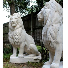 Life Size Lion Statues for Porch or Driveway Entrance Faux Stone Marble