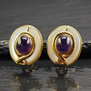 Authentic Kai Yin Lo Amethyst MOP Gold Plated Sterling Silver Omega Back Earrings ER3088