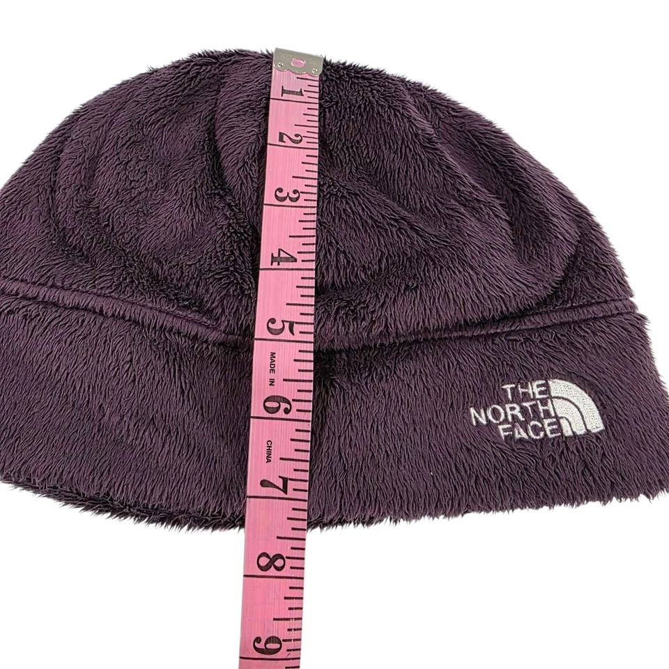 The North Face Fleece Beanie Hat One Size Purple Fuzzy Logo Embroidered  - Image 2 of 4