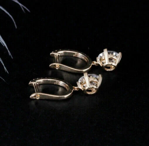 3Ct Round Lab Created Diamond Engagement Bridal Earrings 14K Yellow Gold Plated - Image 4 of 4