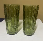 Set 4 Vintage Anchor Hocking Tahiti Bamboo Avocado Green Drinking Glasses 6.75”