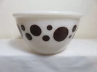 Vtg Hazel Atlas ? milk glass  4 1/2 inch mixing bowl brown polka dots # 2