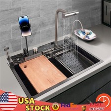 Stainless Steel Single Slot Digital Kitchen Sink Faucet Flying Rain Waterfall