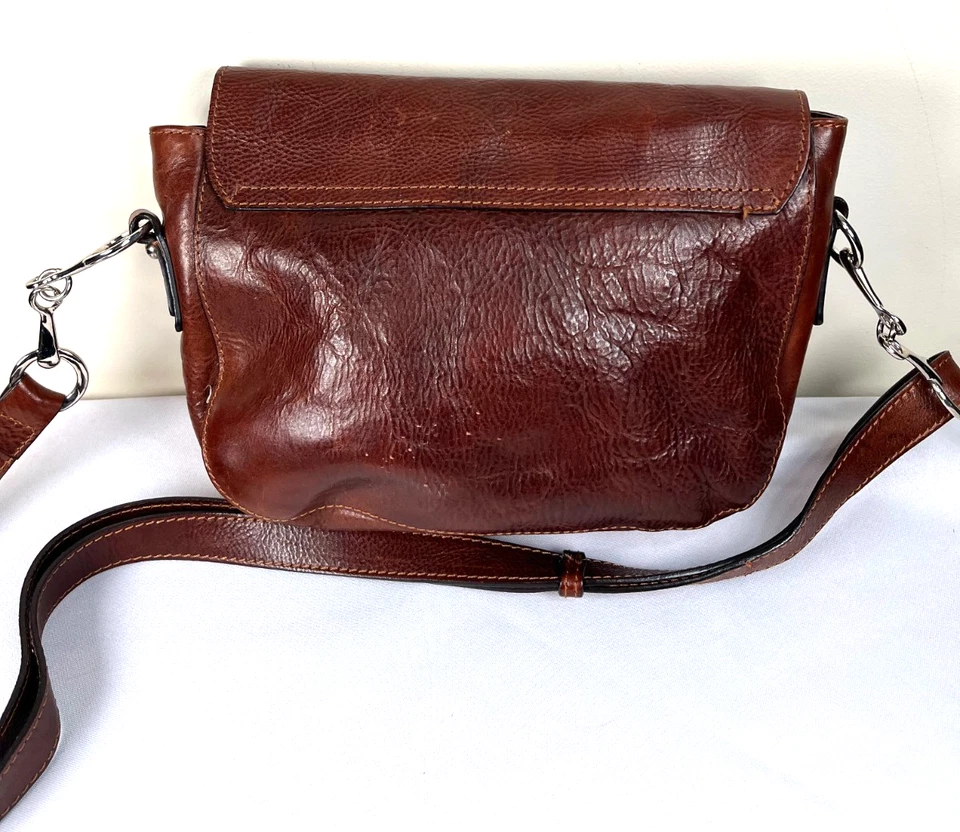 Сумка через плечо FLOTO натуральная кожа коричневая сделано в Италии классическая богемная городская на кнопках - Изображение 3 из 4