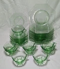 Liberty Glass Works EGG HARBOR 29 Pc Set Uranium Vaseline Green Plates Cups