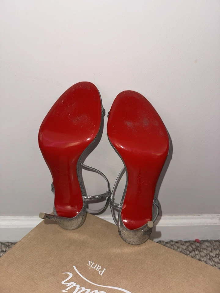 Christian Louboutin Rosalie 100 Heels – Size 38.5 – Silver – Excellent Condition - Image 3 of 4