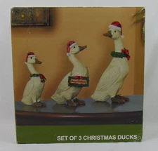 Kirklands Home Set of 3 Christmas Ducks Resin Figures 11.5” 9” 7.6” New