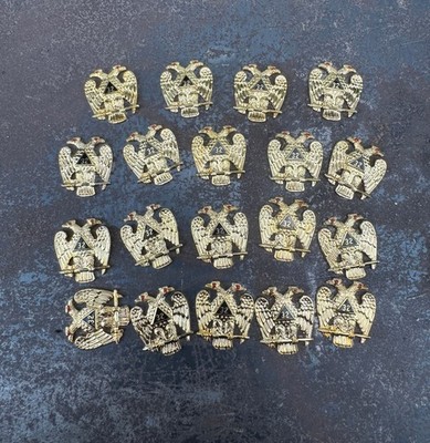 19x VTG 32nd Degree Mason Goldtone Eagle Emblems - Scottish Rite Freemasonry