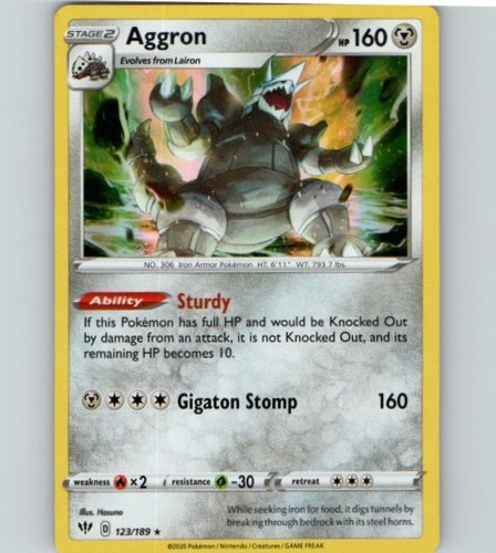 Pokemon TCG Aggron Holo Rare SWSH03: Darkness Ablaze 123/189 LP