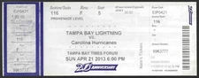 April 21 2013 Tampa Bay Lightning vs Carolina Hurricanes ticket stub