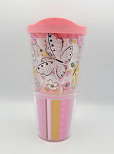 Tervis 24oz Insulated Tumbler Butterfly Pattern with Pink Lid Made in USA Used