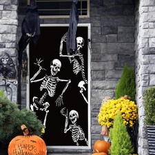 Halloween Skeleton Door Cover Scary Zombie Backdrop Haunted Decor Spooky Skeleto