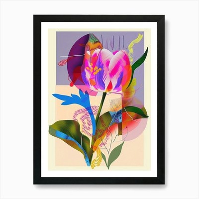 Tulpe 3 Neon Blume Collage Kunst Pri gerahmtes Wandbild Poster Leinwanddruck Bild