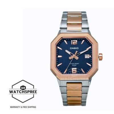 Casio Men's Analog Octagonal Dial Two-Tone S.Steel Band Watch MTP-B195RG-2A