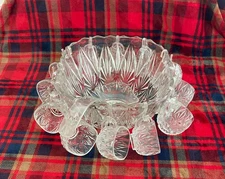 Square Prescut Diamond Star Design Scalloped Rim Punch Bowl Set w/12 Cup & Ladle