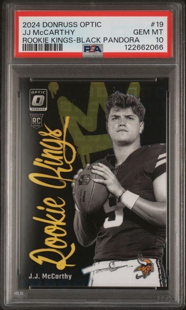 2024 Donruss Optic JJ McCarthy Rookie Kings Black Pandora #14/25 PSA 10 Vikings