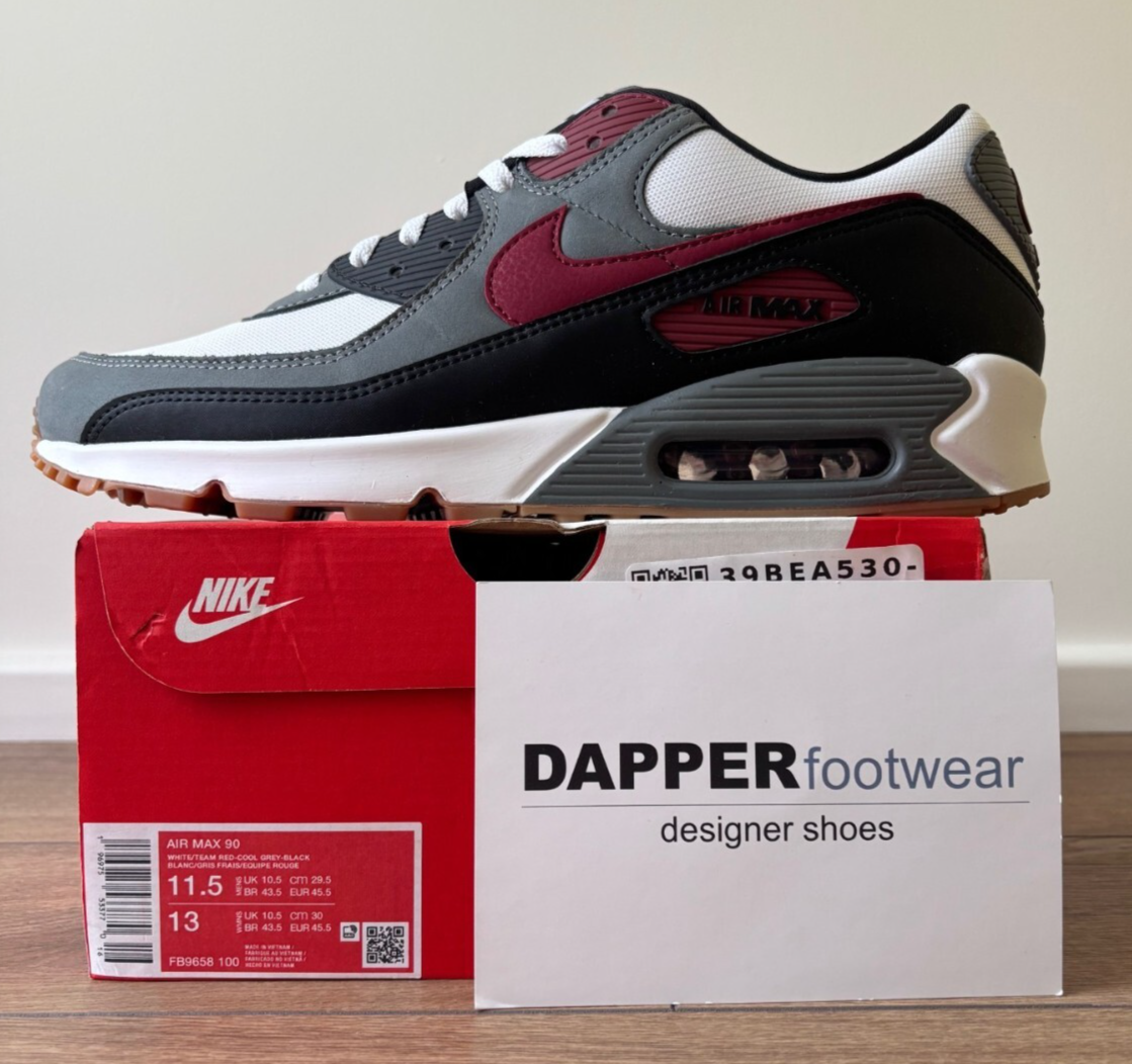 Nike Mens Air Max 90, Size 10.5 UK, White Team Red Trainers FB9658 100