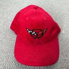 Corvette Hat Leather Strapback Cap Red Black Flag Car Racing Sports Car VTG