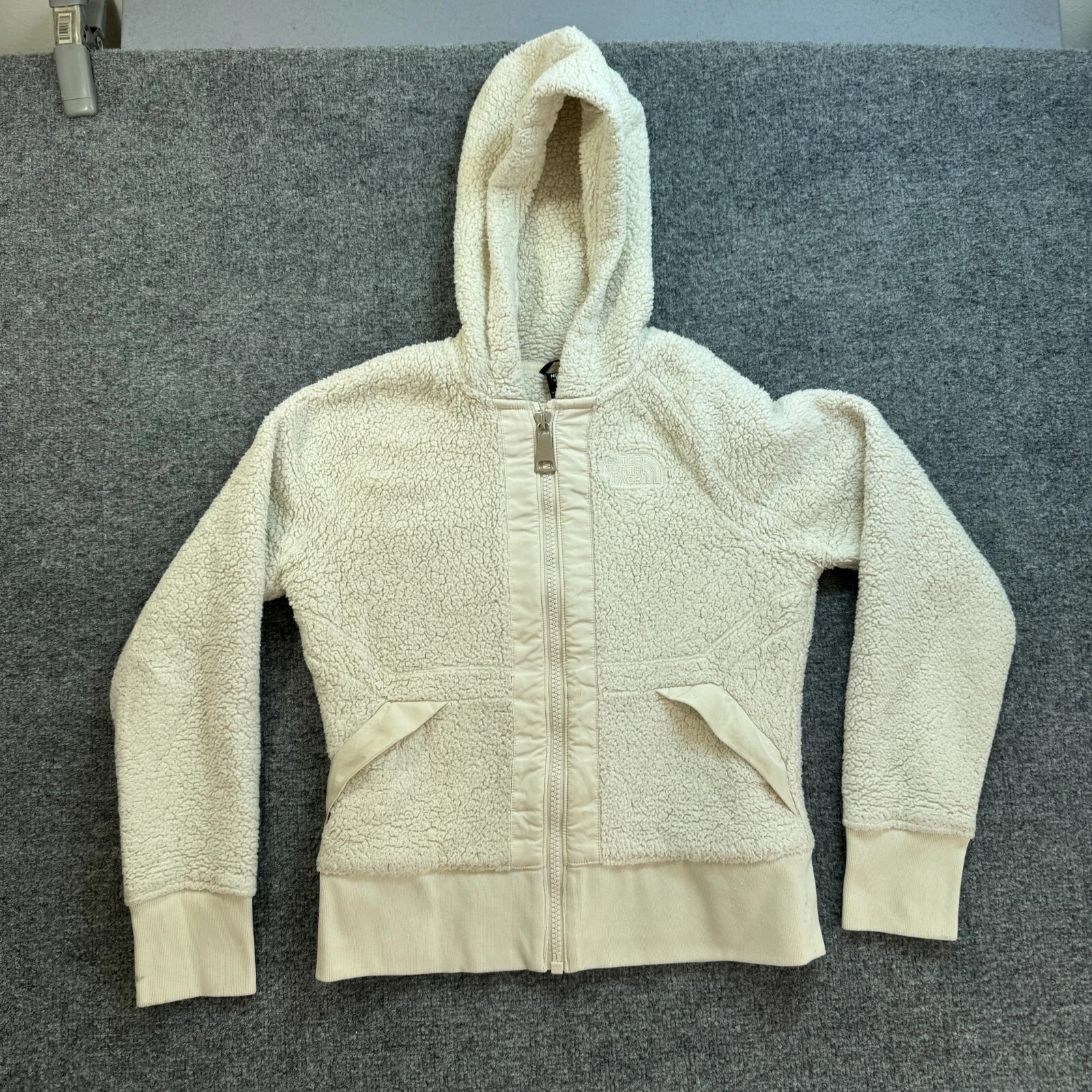 OFF WHITE Giacca The North Face donna x bianco sporco full zip cappuccio campshire tasca sherpa