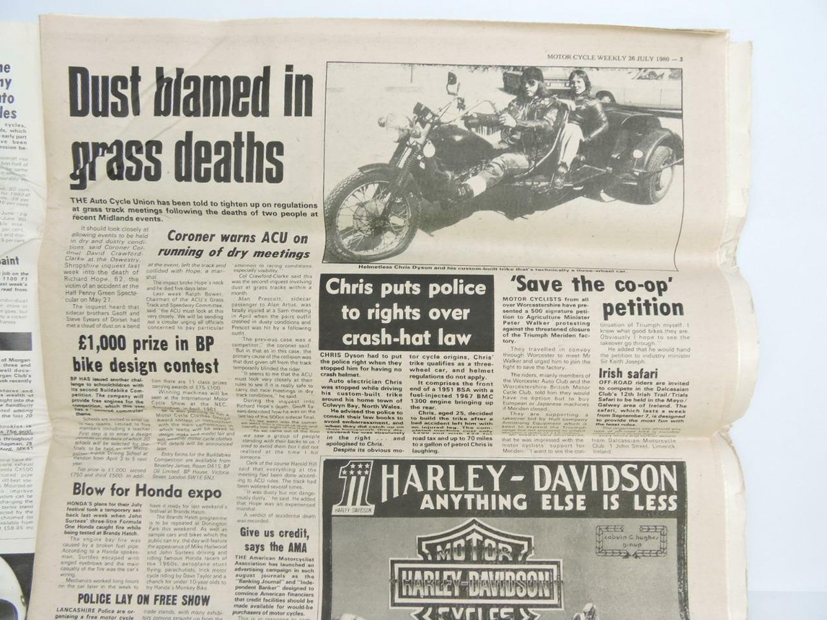 July 1980 Motorcycle Weekly Newspaper Kawasaki Honda Suzuki B9874