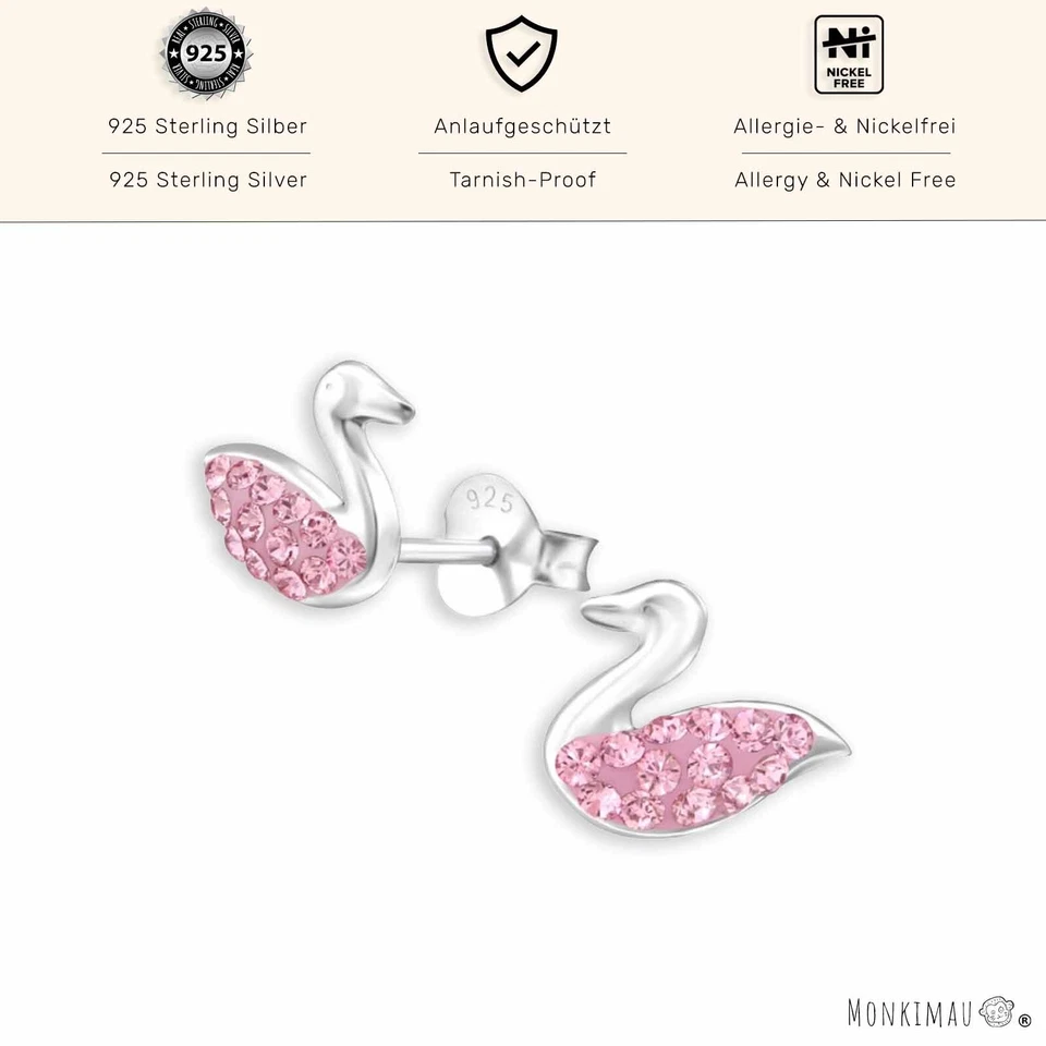 925er Silber Schwan Ohrstecker Kristalle Mädchen Ohrringe Schmuck Geschenke - Bild 2 von 4